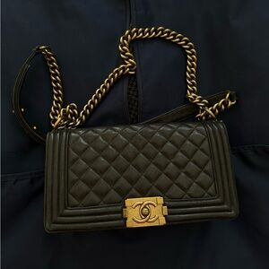 CHANEL le boy - old medium 10 inch , black gold hardware